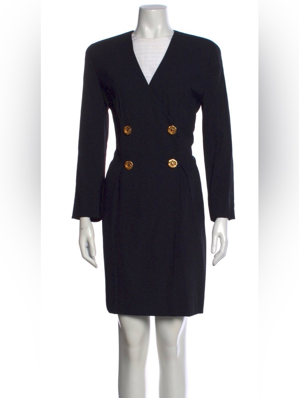 Rena Lange Vintage 80s Black Gold Button Blazer Power Dress
